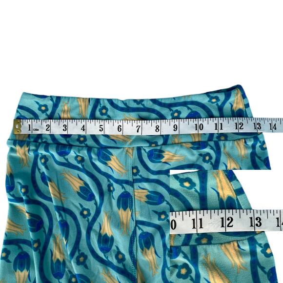 LulaRoe Funky Floral leggings Blue Yellow One Size Fits Most - Picture 6 of 9
